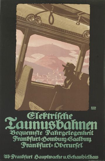 LUCIAN BERNHARD (1883-1972). ELEKTRISCHE TAUNUSBAHNEN. Circa 1910. 34x22 inches, 87x56 cm. Hollerbaum & Schmidt, Berlin.